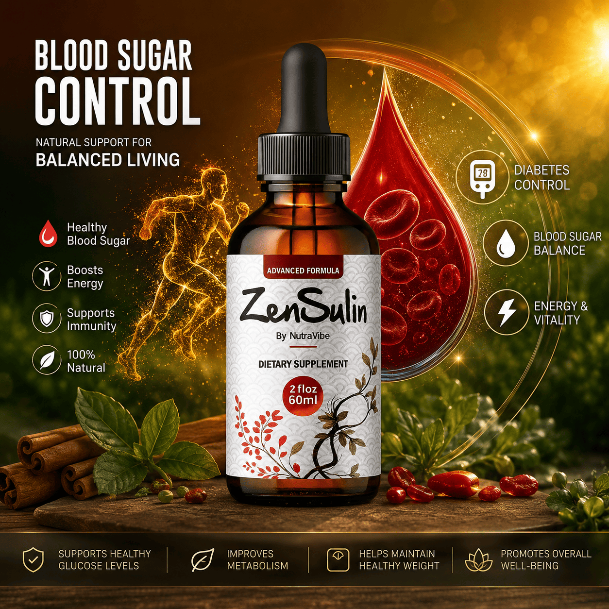 ZenSulin blood sugar control natural support bottle with botanical ingredients